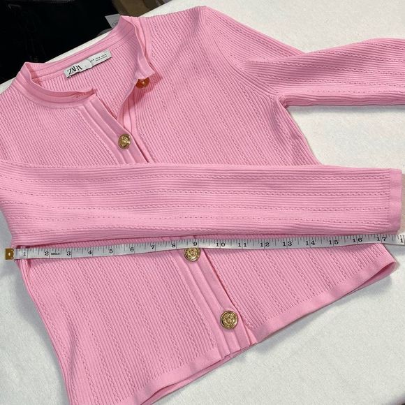 Zara Pink Knit Button Down Cardigan Sweater Women's Size M Barbiecore Academia - Picture 7 of 11